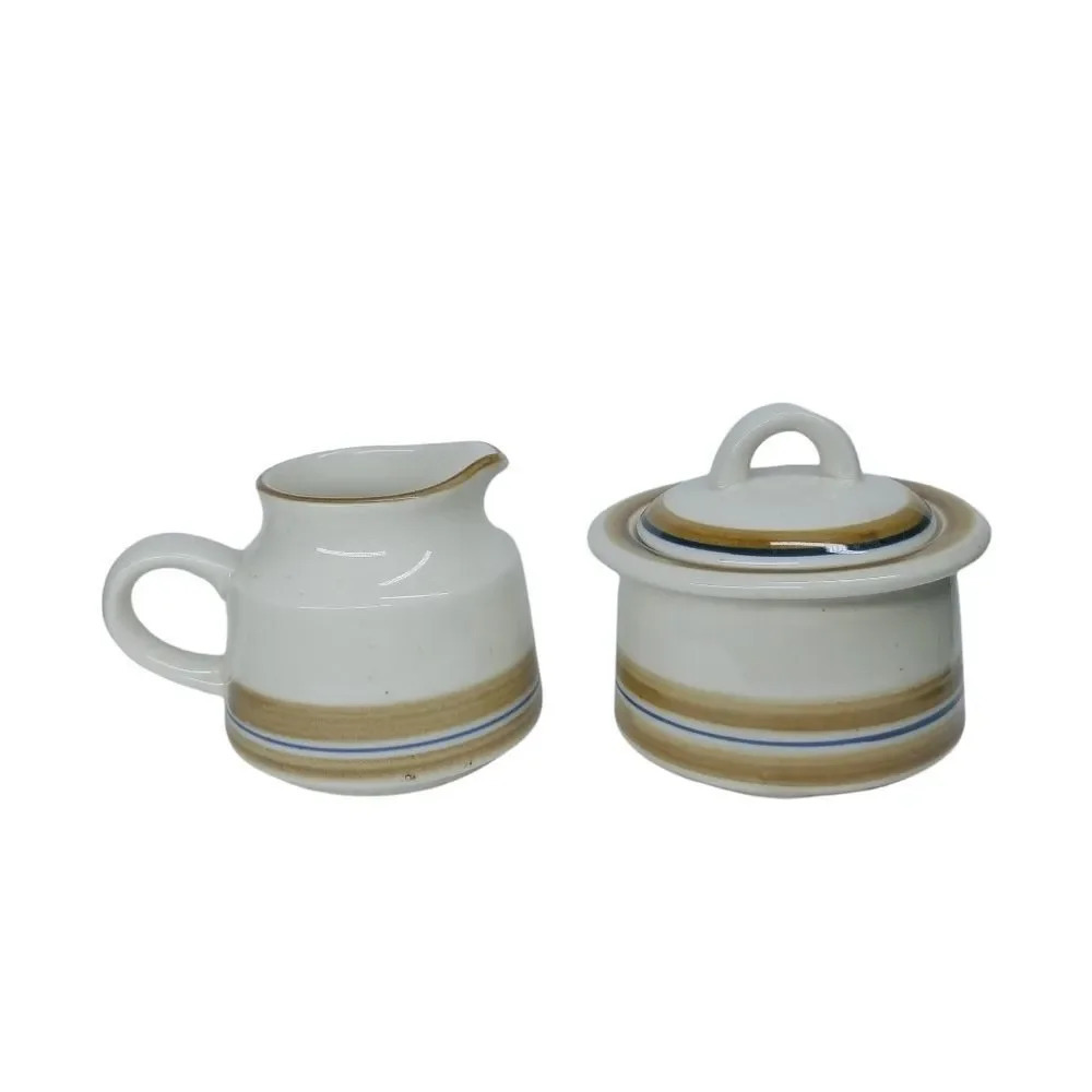 Vintage Creamer and sugar Bowl with Lid Set Dura Stone by Mikasa Brown Bark